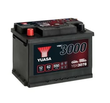 Акумулятор 12В 62Агод./550А YBX3000 SMF (L+ стандартні клеми) 243x175x190 B03 - монтажний фланець 10.5мм (пусковий) YUASA YBX3078