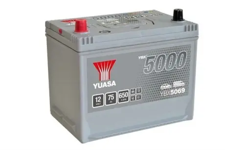 Акумулятор 12В 75Агод./650А YBX5000 Silver High Perforce SMF (L+ стандартні) 269x174x223 B9 (пусковий) YUASA YBX5069