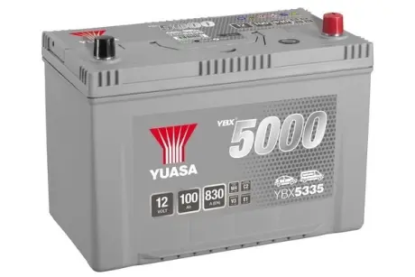 Акумулятор 12В 100Агод./830А YBX5000 Silver High Perforce SMF (R+ стандартні) 303x173x225 B01 (пусковий) YUASA YBX5335