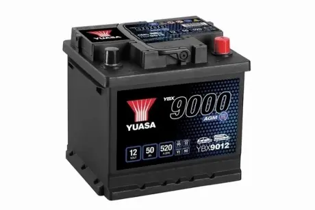 Акумулятор 12В 50Агод./520А START&STOP AGM YBX9000 AGM Start Stop Plus (R+ стандартні клеми) 207x175x190 B13 (пусковий/agm) YUASA YBX9012