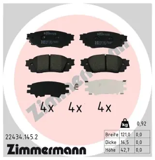 Колодки гальмівні (задні) Toyota C-HR 16--/Rav4 18-/Lexus RX 15- (Akebono) ZIMMERMANN 22434.145.2