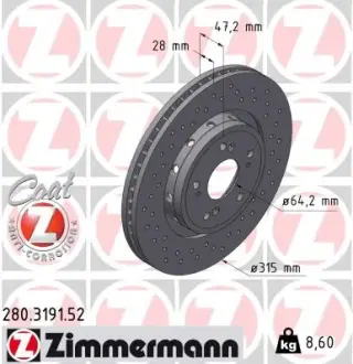 Диск гальмівний ZIMMERMANN 280.3191.52