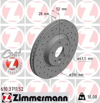 Диск гальмівний ZIMMERMANN 610.3711.52